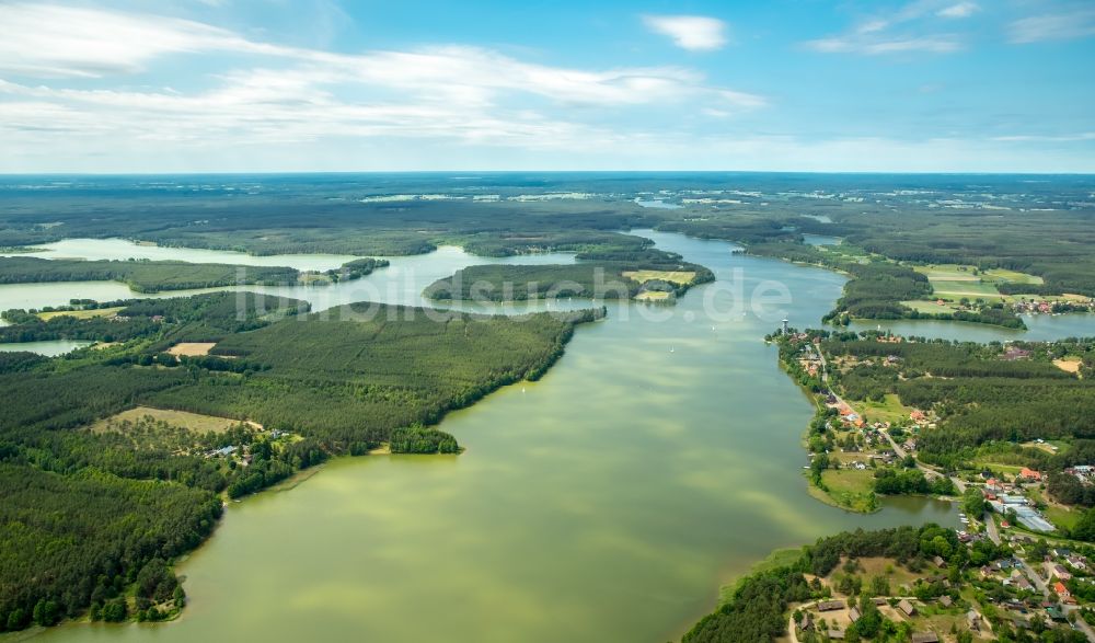 Luftbild Wdzydze Kiszewskie - Seen- Kette und Uferbereiche des Sees Jezioro Golun in Wdzydze Kiszewskie in Pomorskie, Polen