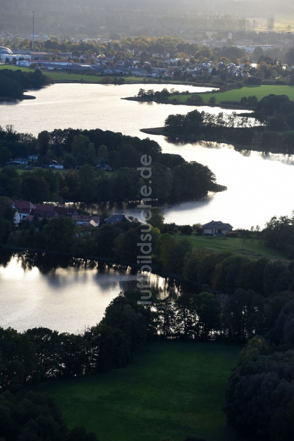 Luftaufnahme Groß Schönebeck - Seen- Kette und Uferbereiche des Sees Kuhpanzsee - Weißer See in Groß Schönebeck im Bundesland Brandenburg, Deutschland