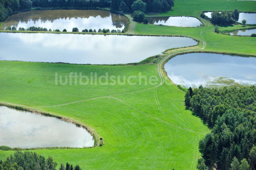 Wüstenwetzdorf aus der Vogelperspektive: Seenlandschaft / Fischteiche bei Wüstenwetzdorf / Auma in Thüringen