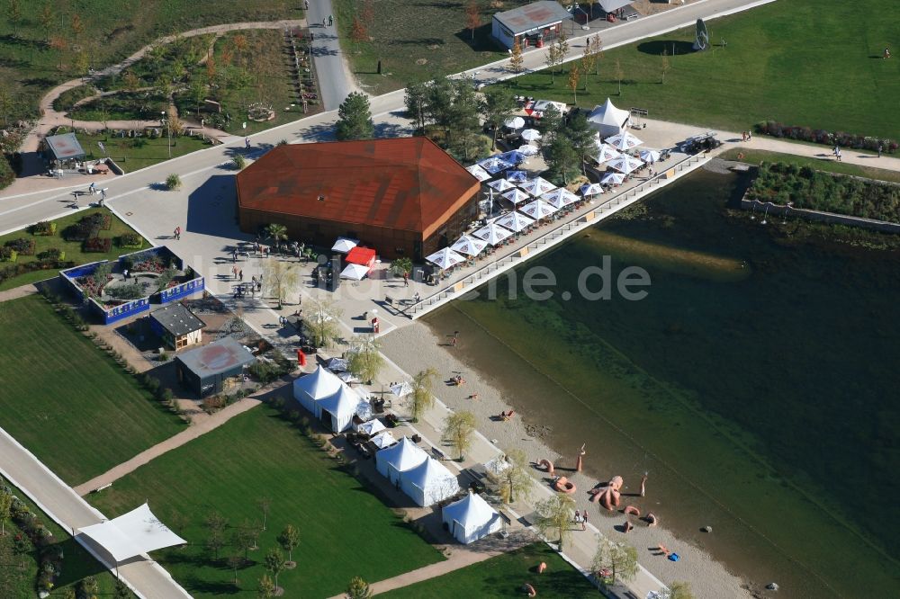 Luftaufnahme Lahr/Schwarzwald - Seepark Ausstellungsgelände mit Seeterrasse auf dem Areal der Landesgartenschau 2018 in Lahr/Schwarzwald im Bundesland Baden-Württemberg, Deutschland