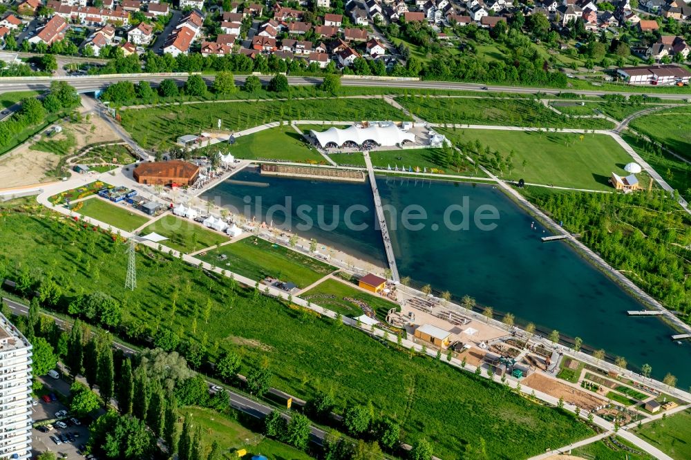 Luftaufnahme Lahr/Schwarzwald - Seepark und Kleingartenpark auf dem Areal der Landesgartenschau 2018 in Lahr/Schwarzwald im Bundesland Baden-Württemberg, Deutschland