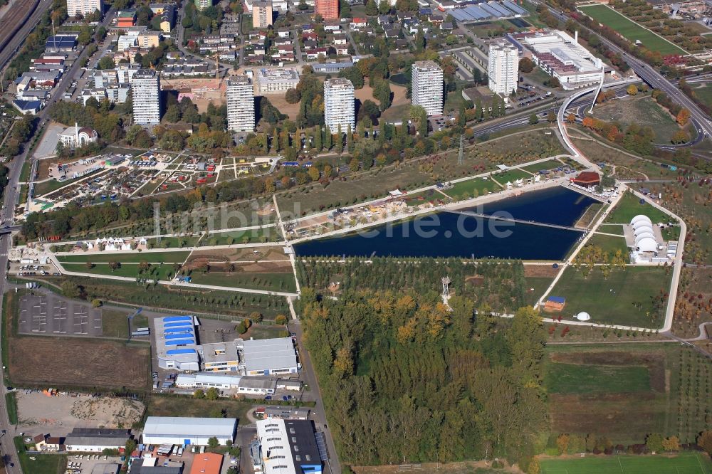 Lahr/Schwarzwald von oben - Seepark und Kleingartenpark auf dem Areal der Landesgartenschau 2018 in Lahr/Schwarzwald im Bundesland Baden-Württemberg, Deutschland