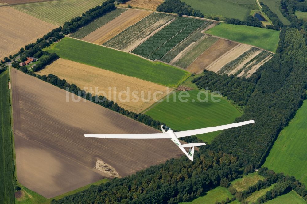 Luftaufnahme Agathenburg - Segelflugzeug ASW 20 im Fluge bei Stade im Bundesland Niedersachsen, Deutschland