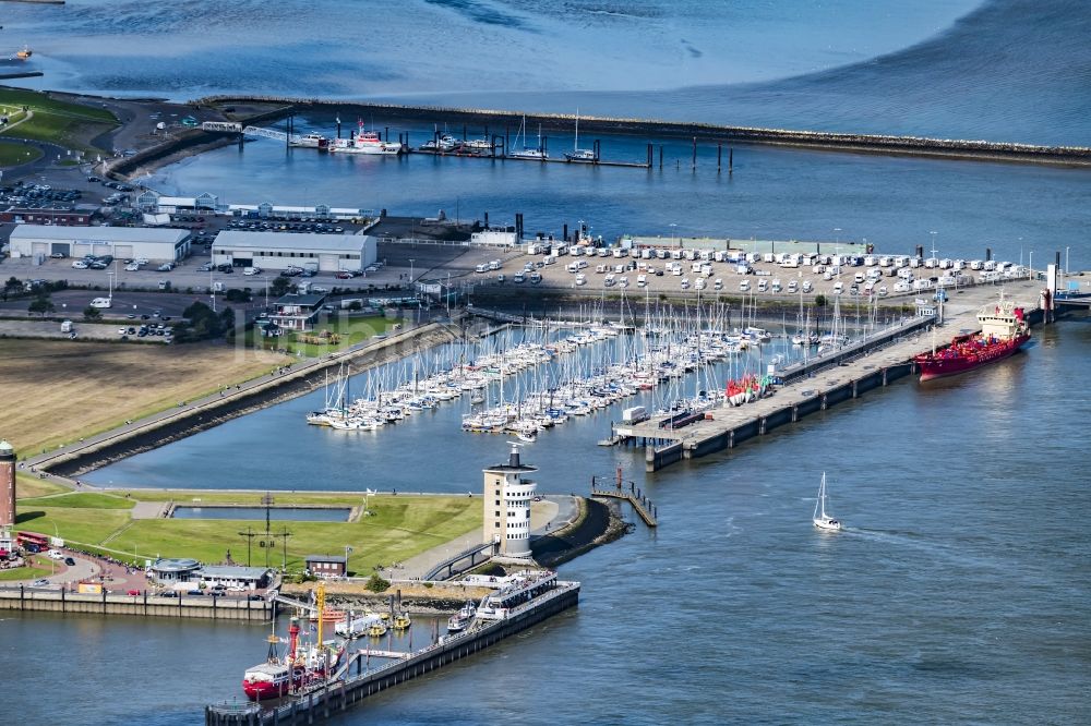 Cuxhaven von oben - Segelhafen Segler-Vereinigung Cuxhaven e. V. im Hafen in Cuxhaven im Bundesland Niedersachsen, Deutschland