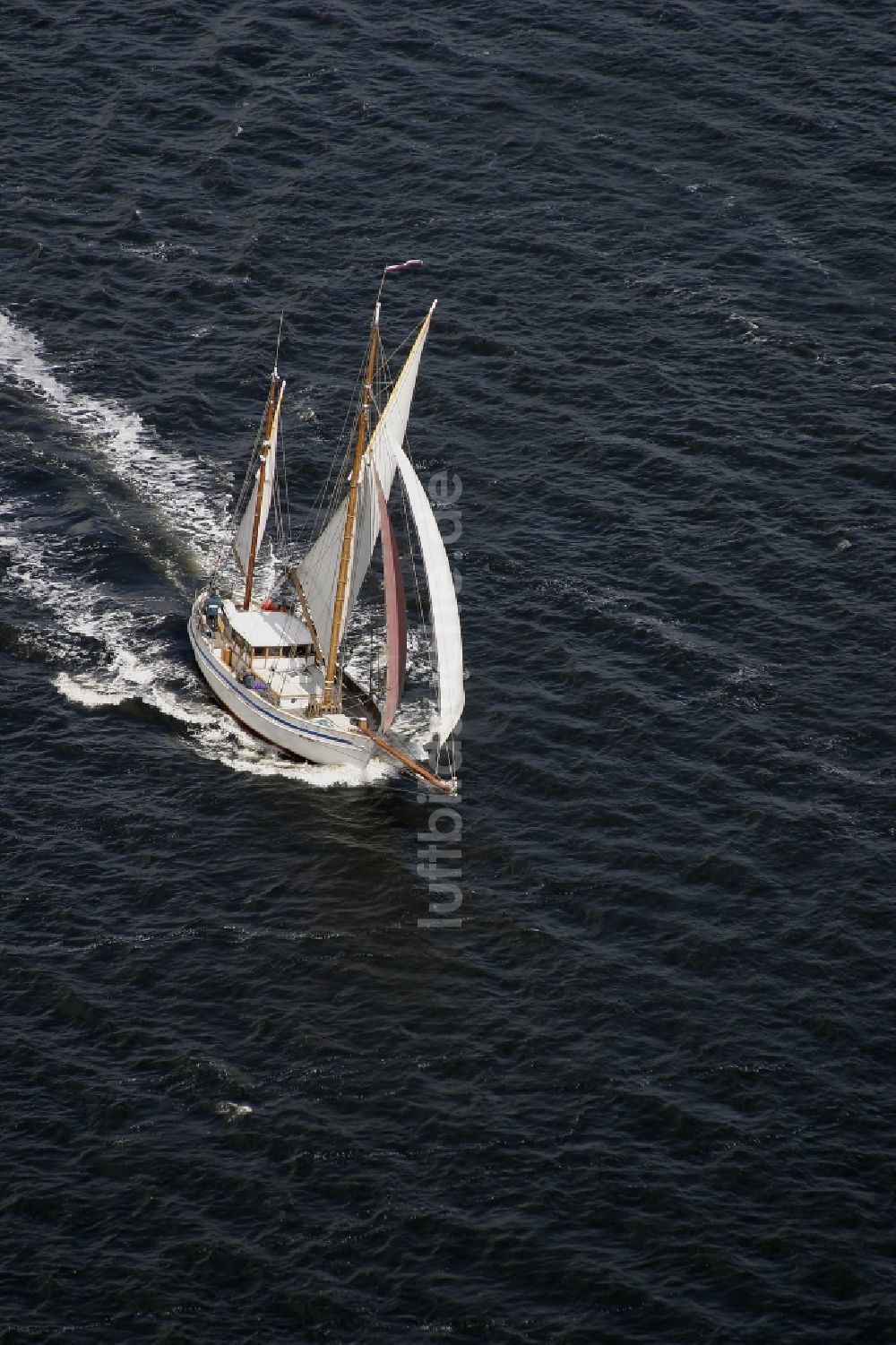 Luftaufnahme Flensburger Förde - Segelschiff in Fahrt in Flensburger Förde im Bundesland Schleswig-Holstein