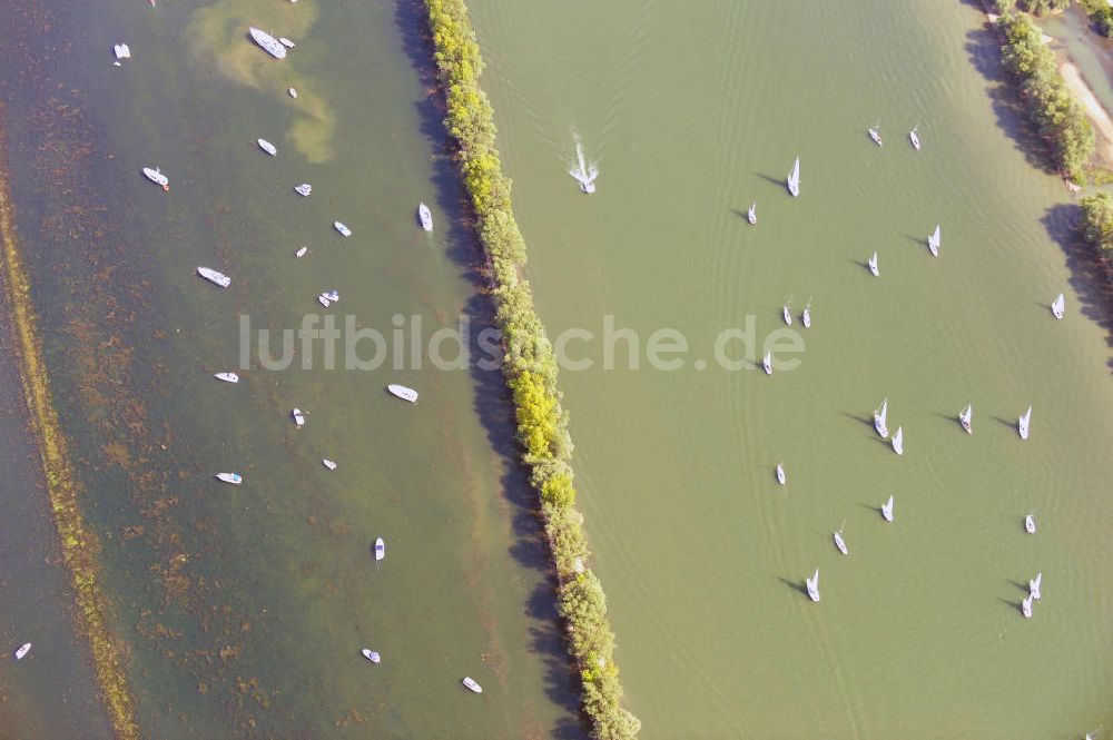 ELTVILLE AM RHEIN von oben - Segelschiffe und Sportboote auf dem Rhein an der Mariannenaue bei Eltville in Hessen