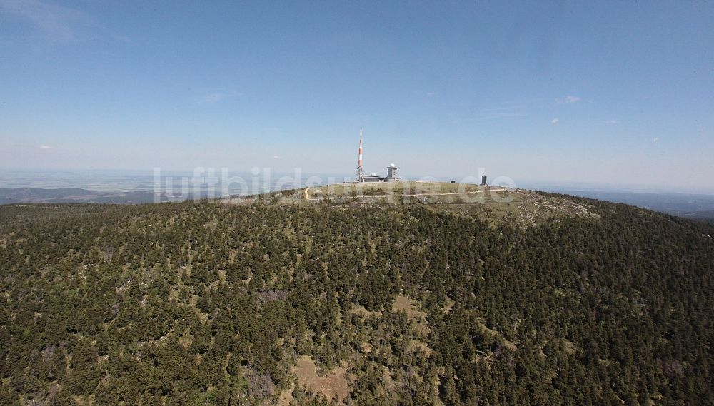 Luftaufnahme Brocken - Sendemast auf dem Brocken im Bundesland Sachsen-Anhalt