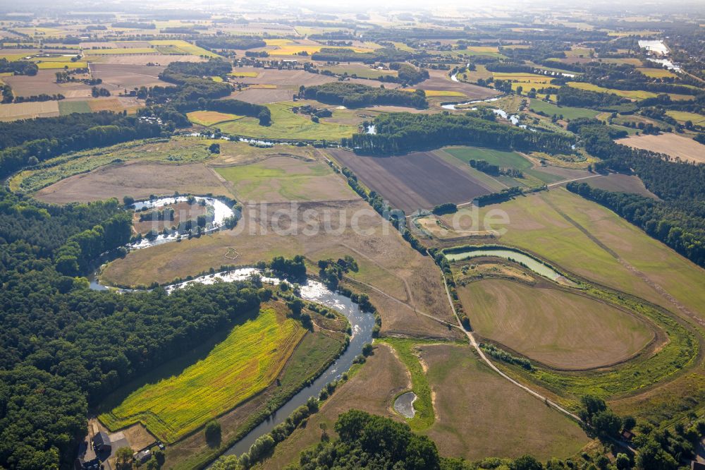 Luftbild Olfen - Serpentinenförmiger Fluss- Kurvenverlauf der Lippe in Olfen im Bundesland Nordrhein-Westfalen, Deutschland