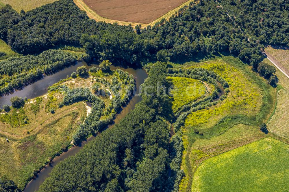 Luftbild Datteln - Serpentinenförmiger Fluss- Kurvenverlauf der Lippe in Olfen im Bundesland Nordrhein-Westfalen, Deutschland