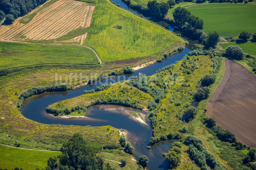 Luftbild Datteln - Serpentinenförmiger Fluss- Kurvenverlauf der Lippe in Olfen im Bundesland Nordrhein-Westfalen, Deutschland