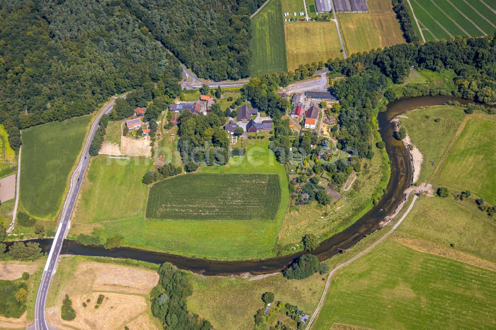 Luftbild Datteln - Serpentinenförmiger Fluss- Kurvenverlauf der Lippe in Olfen im Bundesland Nordrhein-Westfalen, Deutschland