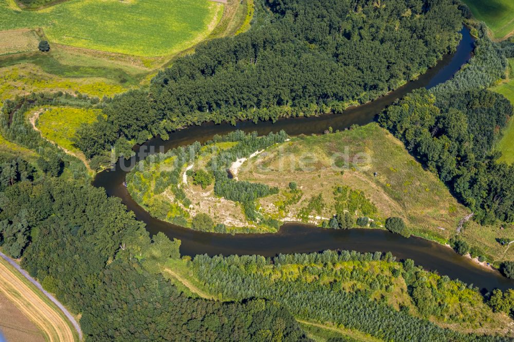 Luftbild Datteln - Serpentinenförmiger Fluss- Kurvenverlauf der Lippe in Olfen im Bundesland Nordrhein-Westfalen, Deutschland