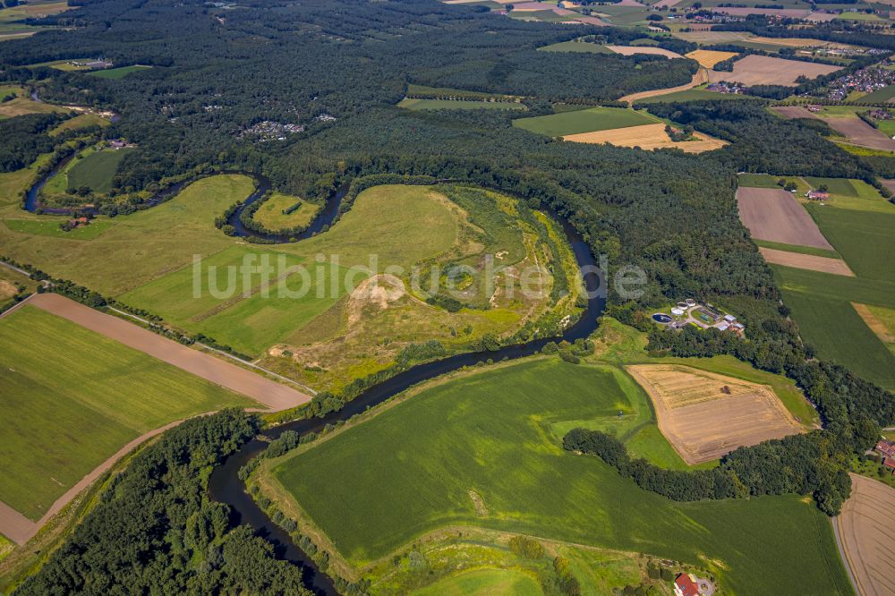 Luftbild Olfen - Serpentinenförmiger Fluss- Kurvenverlauf der Lippe in Olfen im Bundesland Nordrhein-Westfalen, Deutschland