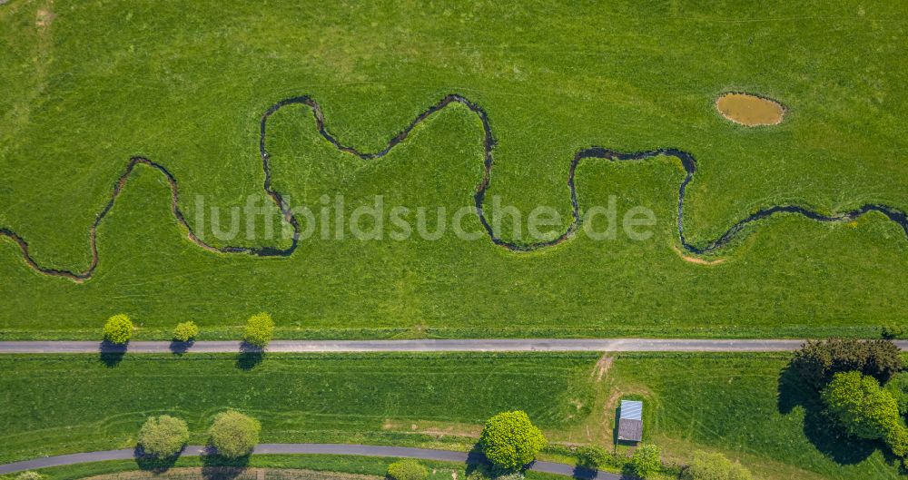 Brilon aus der Vogelperspektive: Serpentinenförmiger Kurvenverlauf eines Bach - Flüsschens Möhne in Brilon im Bundesland Nordrhein-Westfalen