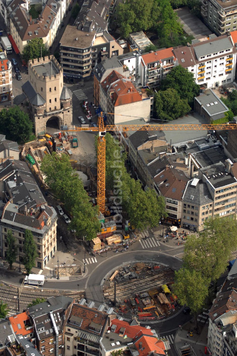 Köln von oben - Severinstorburg Chlodwigplatz U-Bahnbau