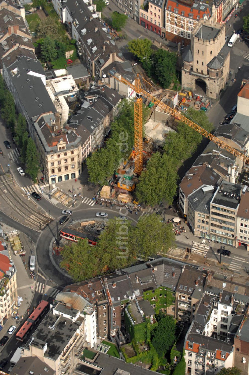 Köln von oben - Severinstorburg Chlodwigplatz U-Bahnbau