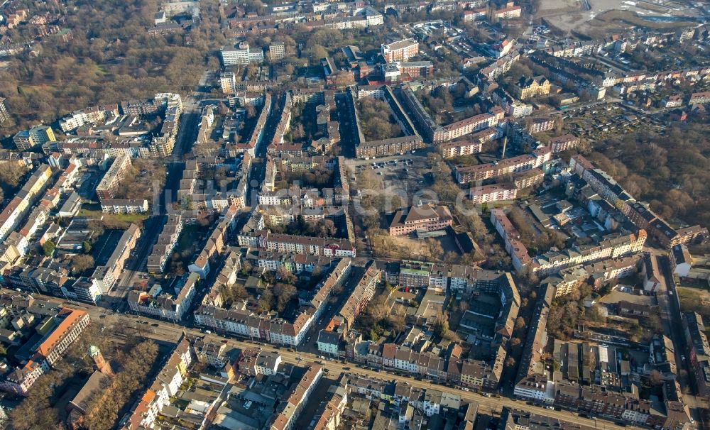 Duisburg aus der Vogelperspektive: Siedlungsgebiet im Ortsteil Hochfeld in Duisburg im Bundesland Nordrhein-Westfalen