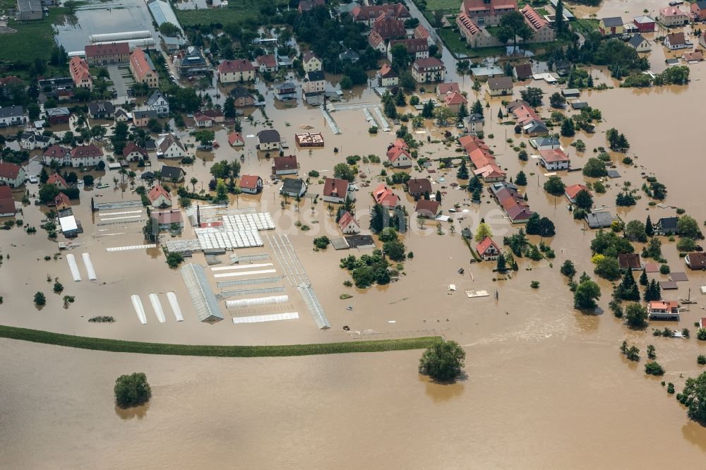 Gohlis / Stetzsch von oben - Situation während und nach dem Hochwasser am Ufer der Elbe zwischen Gohlis und Stetzsch bei Dresden im Bundesland Sachsen