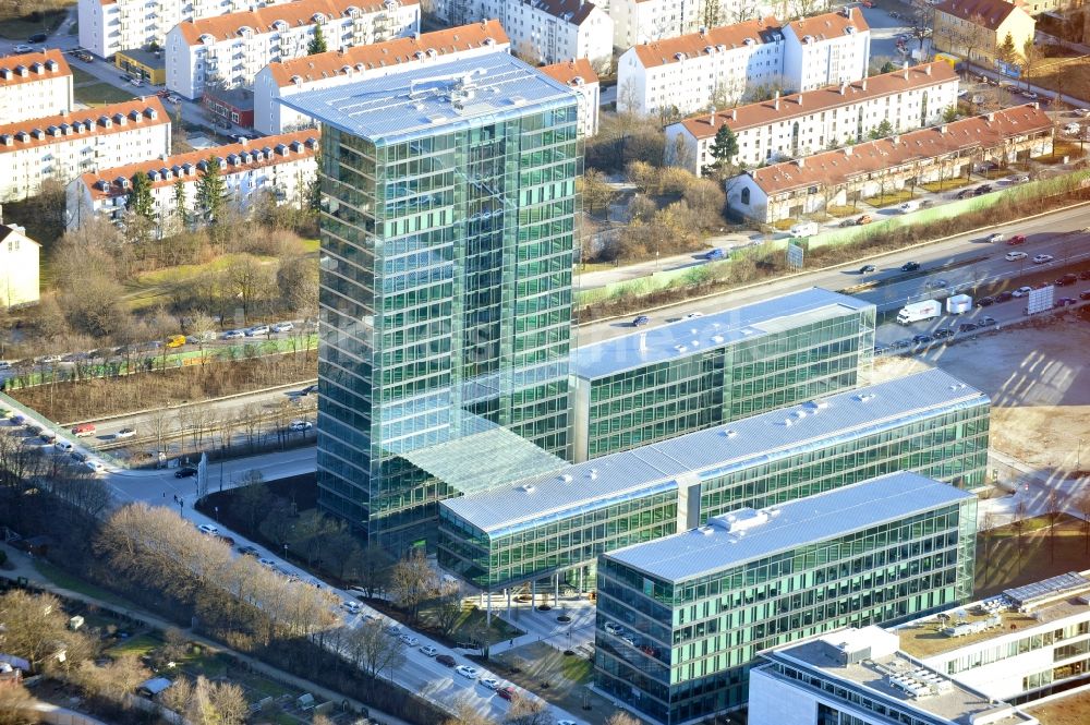 Luftaufnahme München - Skyline Tower - Hochhaus der OSRAM GmbH in München im Bundesland Bayern, Deutschland