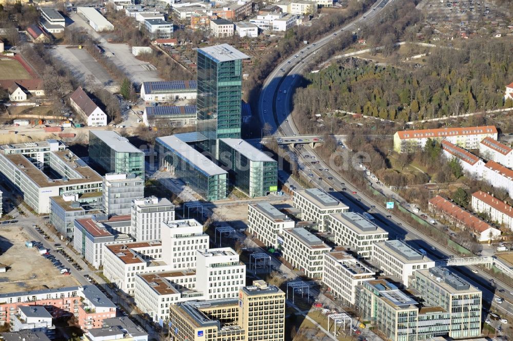 Luftaufnahme München - Skyline Tower - Hochhaus der OSRAM GmbH in München im Bundesland Bayern, Deutschland