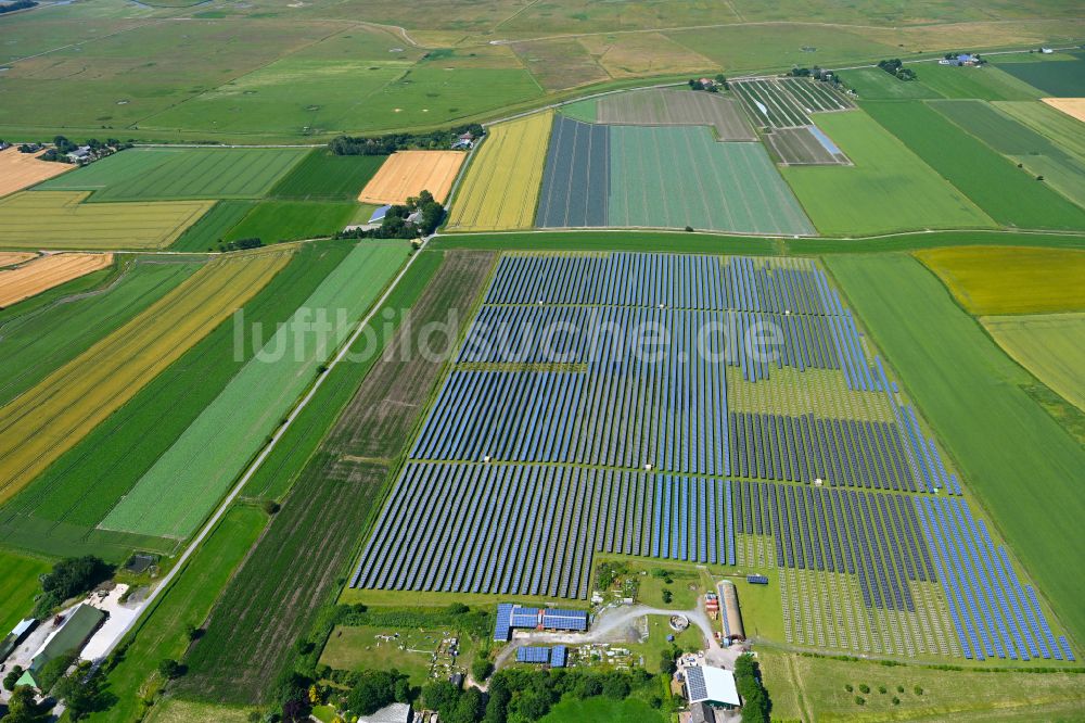 Busenwurth aus der Vogelperspektive: Solarkraftwerk und Photovoltaik- Anlagen der PV Betrieb Waste to Energy A UG & Co. KG in einem Feld in Busenwurth im Bundesland Schleswig-Holstein, Deutschland