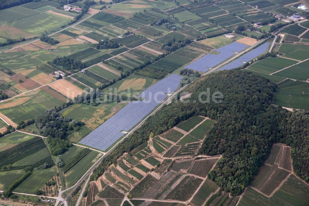 Vogtsburg im Kaiserstuhl aus der Vogelperspektive: Solarpark bzw. Solarkraftwerk bei Vogtsburg im Kaiserstuhl im Bundesland Baden-Württemberg