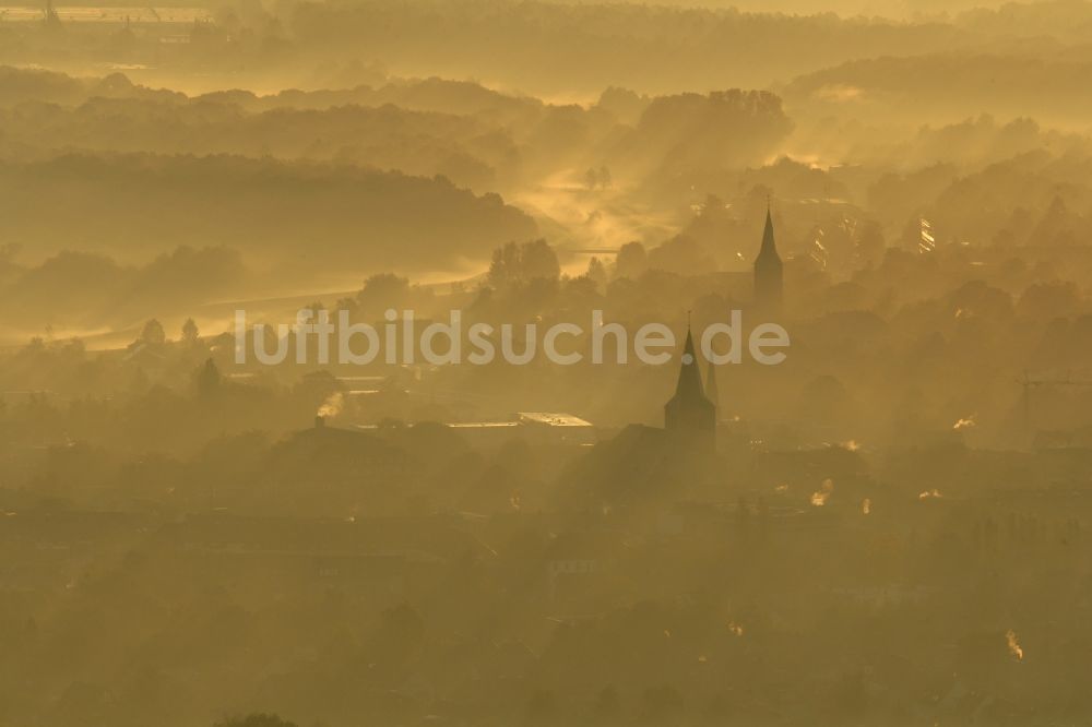 Dorsten von oben - Sonnenaufgang über dem Stadtgebiet von Dorsten im Bundesland Nordrhein-Westfalen