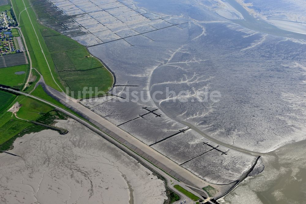 Luftaufnahme Wesselburenerkoog - Sperrwerk- Schleusenanlagen Eider-Sperrwerk in Wesselburenerkoog im Bundesland Schleswig-Holstein