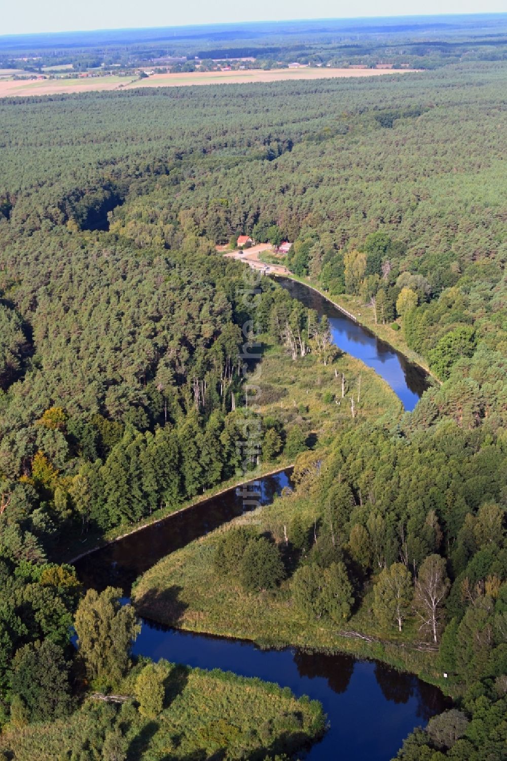 Luftaufnahme Beutel - Sperrwerk- Schleusenanlagen Havel Schleuse Zaaren in Beutel im Bundesland Brandenburg, Deutschland