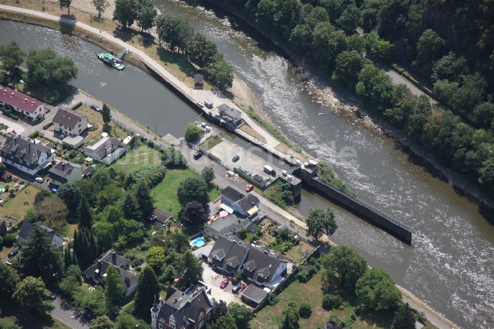 Luftbild Lahnstein - Sperrwerk- Schleusenanlagen an der Lahn in Lahnstein im Bundesland Rheinland-Pfalz, Deutschland