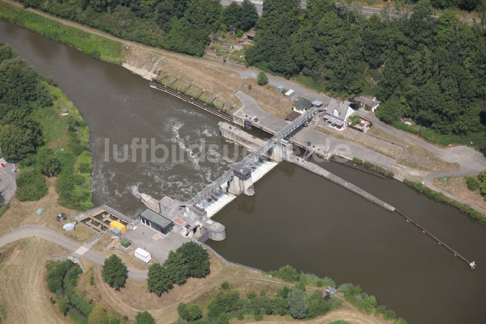 Nassau aus der Vogelperspektive: Sperrwerk- Schleusenanlagen der Lahn in Nassau im Bundesland Rheinland-Pfalz, Deutschland