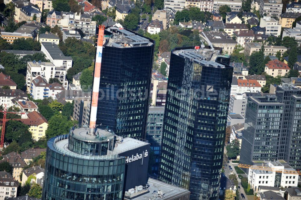 Luftbild Frankfurt am Main - Spitze des Main Tower , dem Hochhaus der HELABA Landesbank Hessen in Frankfurt am Main