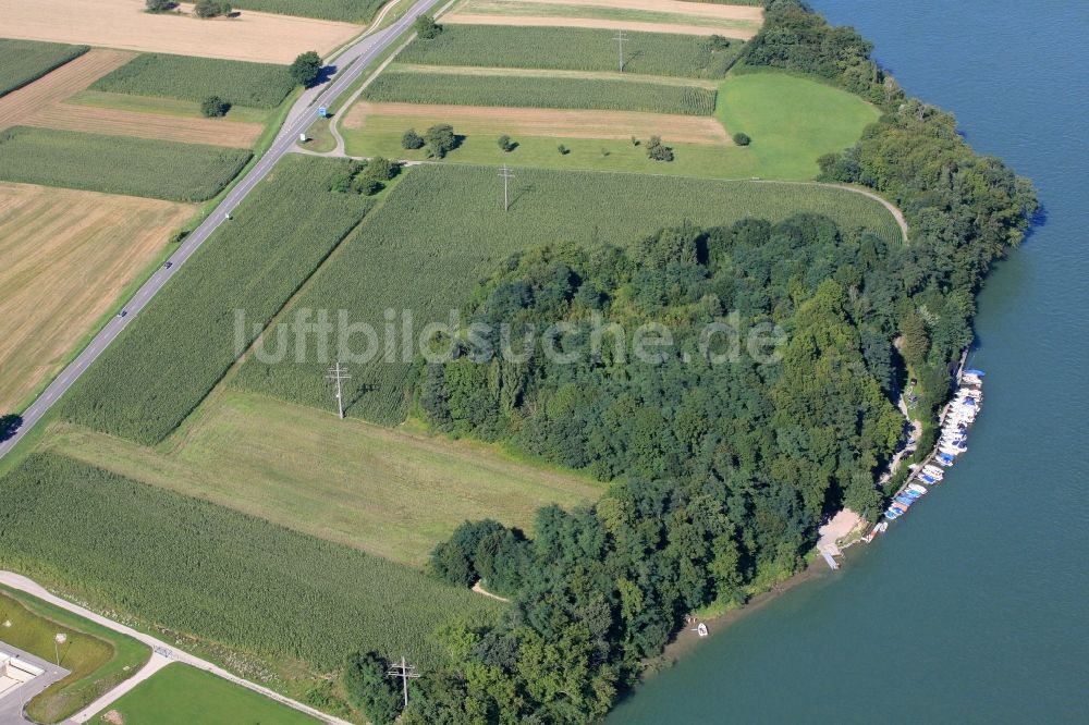 Luftbild Rheinfelden (Baden) - Sportboot- Anlegestellen und Bootsliegeplätze am Uferbereich des Rheines in Rheinfelden (Baden) im Bundesland Baden-Württemberg