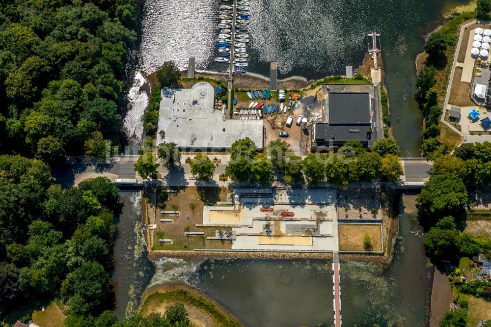 Luftaufnahme Haltern am See - Sportboot- Anlegestellen und Bootsliegeplätzen am Uferbereich Mühlenbach in Haltern am See im Bundesland Nordrhein-Westfalen, Deutschland