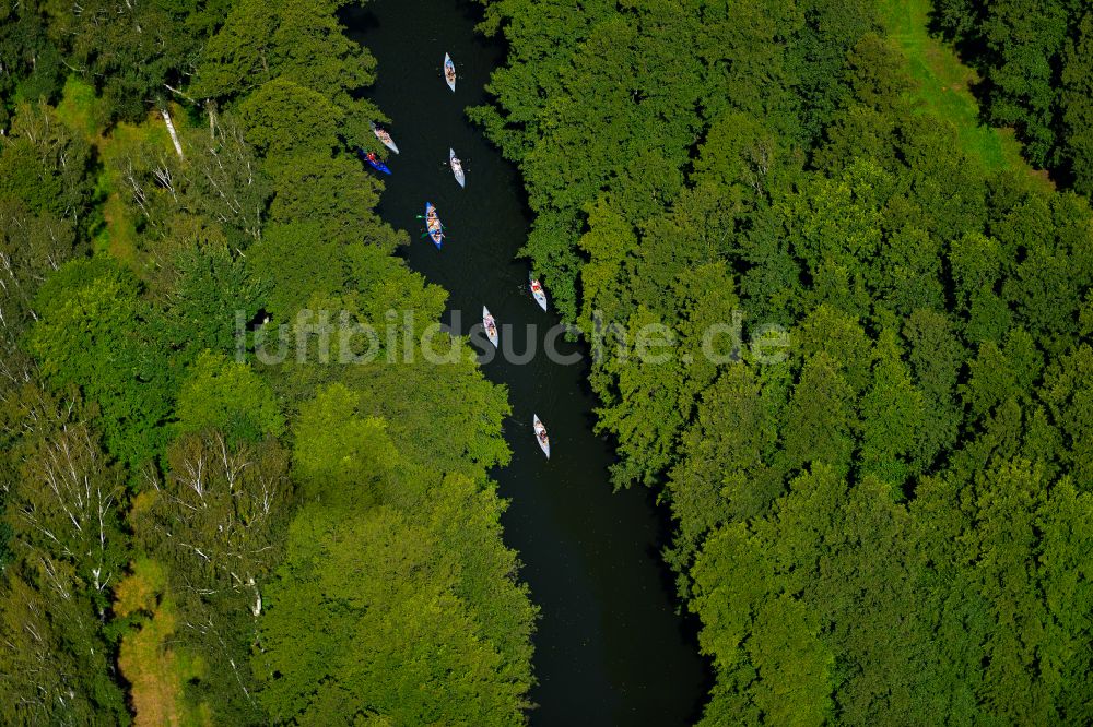 Luftaufnahme Lehde - Sportboot - Ruderboot in Fahrt auf der Hauptspree in Lehde im Bundesland Brandenburg, Deutschland