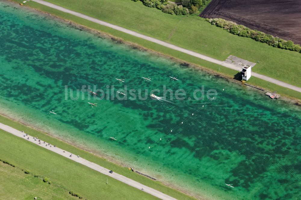 Luftaufnahme Oberschleißheim - Sportgelände Regattaanlage des Leistungszentrum für Rudern und Kanu in Oberschleißheim im Bundesland Bayern, Deutschland