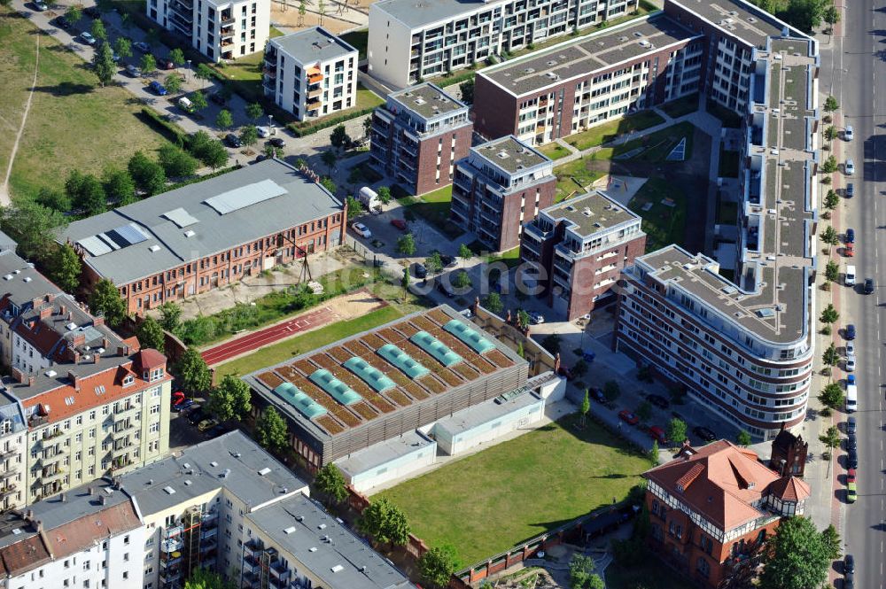 Luftbild Berlin Prenzlauer Berg - Sporthalle auf dem Entwicklungsgebiet Alter Schlachthof / Eldenaer Straße Berlin-Prenzlauer Berg