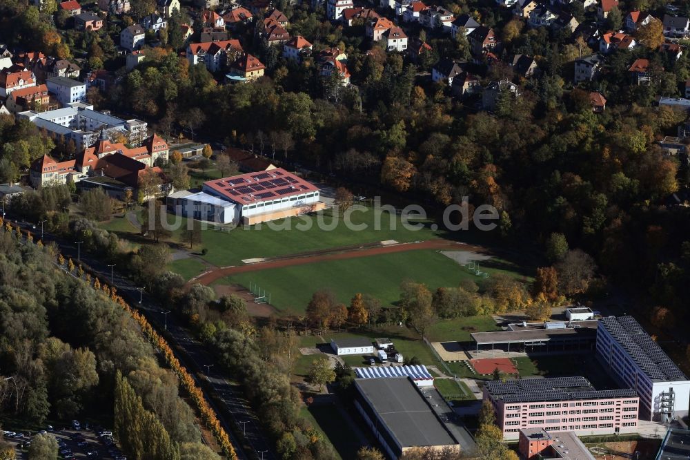 Luftaufnahme Jena - Sportplatz und Dreifelderhalle in der Seidelstraße in Jena in Thüringen