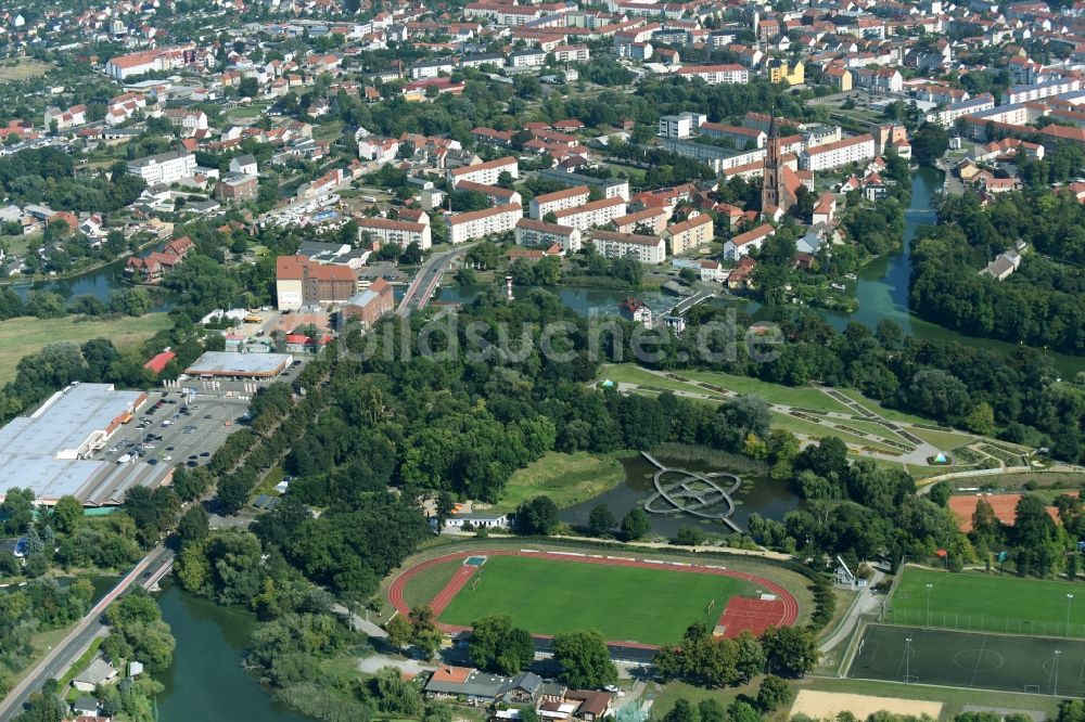 Luftbild Rathenow - Sportplatz- Fussballplatz des BSC Rathenow 1994 e.V. in Rathenow im Bundesland Brandenburg