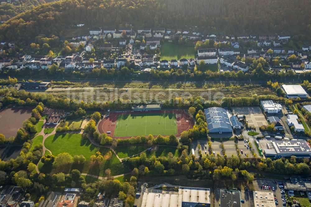 Hagen von oben - Sportplatz- Fussballplatz des Hasper Sportverein in Hagen im Bundesland Nordrhein-Westfalen, Deutschland