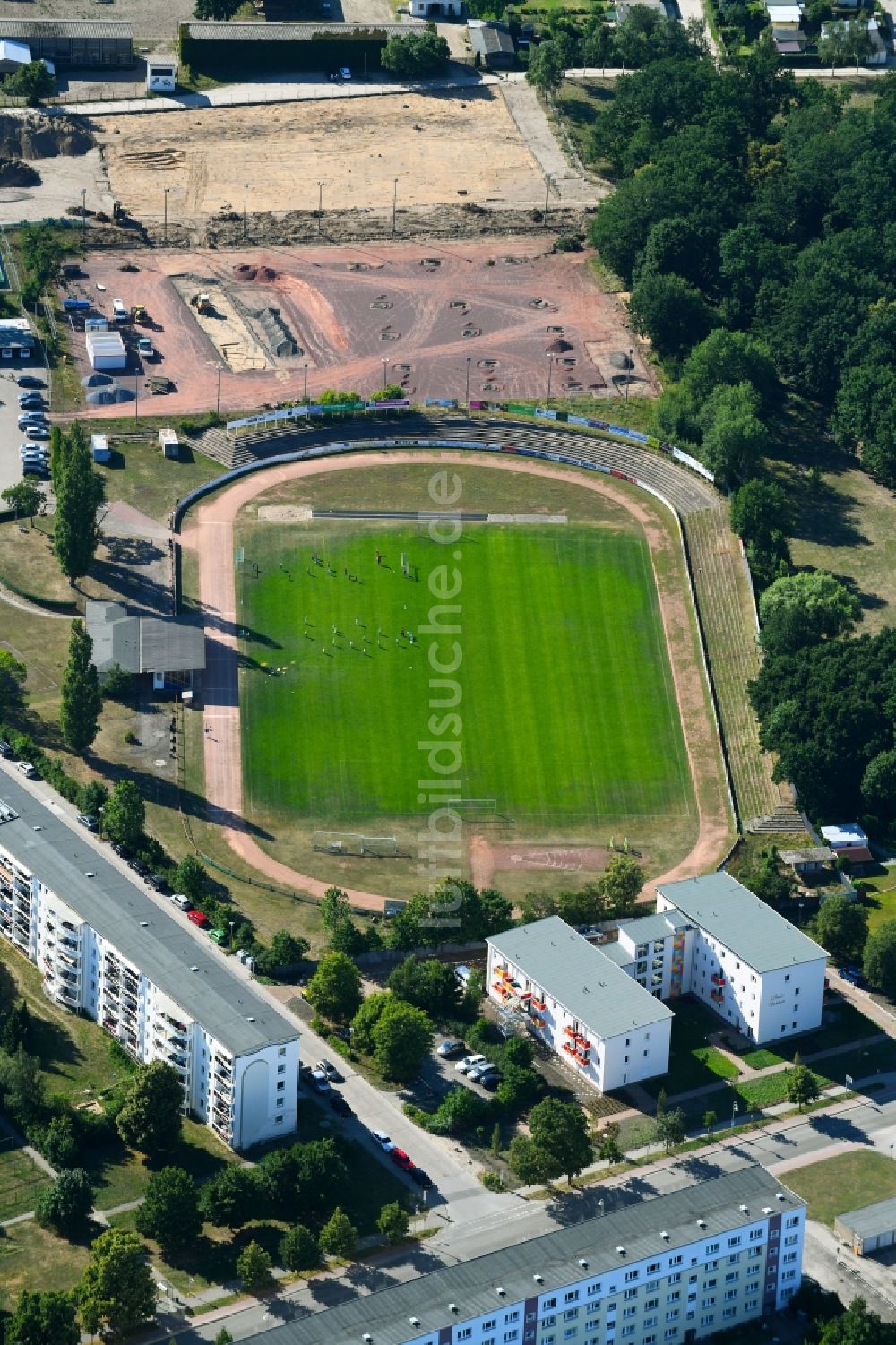 Luftbild Schwedt/Oder - Sportplatz- Fussballplatz des FC Schwedt 02 e.V. in Schwedt/Oder im Bundesland Brandenburg, Deutschland