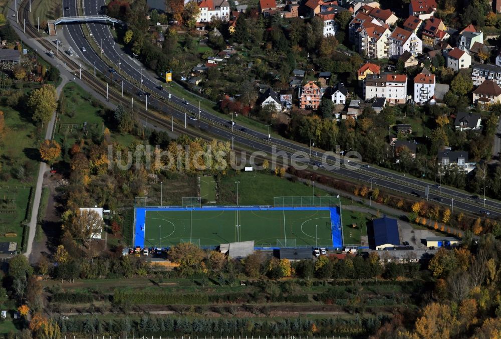 Jena von oben - Sportplatz an der Theobald-Renner-Straße und der Stadtrodaer Straße im Stadteil Lobeda von Jena in Thüringen