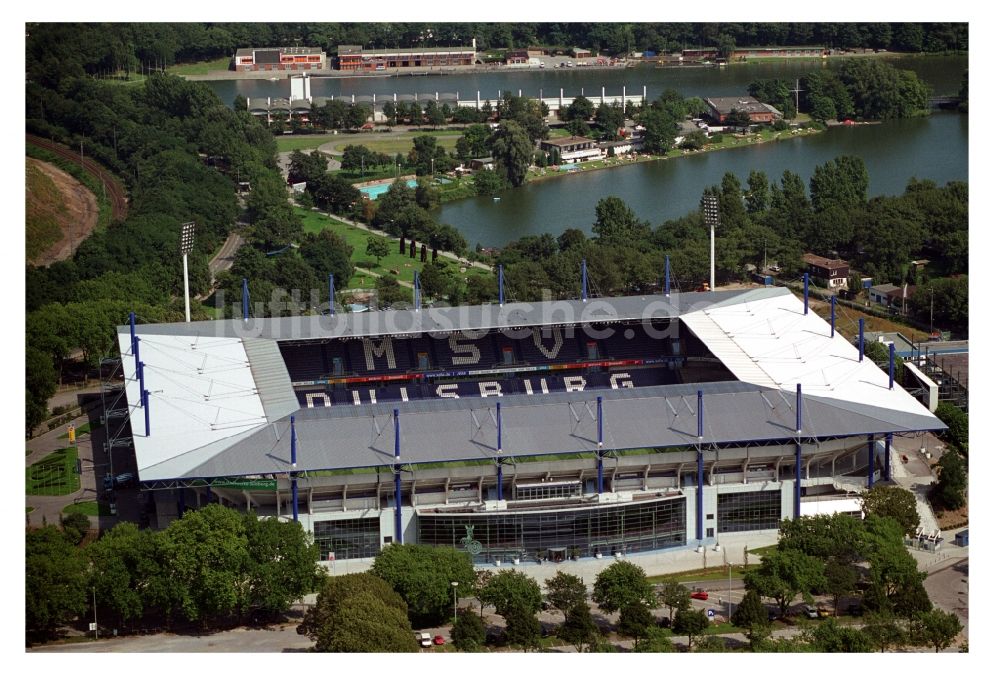 Duisburg aus der Vogelperspektive: Sportstätte Schauinsland-Reisen-Arena ( ehemalig Wedaustadion ) im Duisburger Stadtteil Neudorf im Bundesland Nordrhein-Westfalen