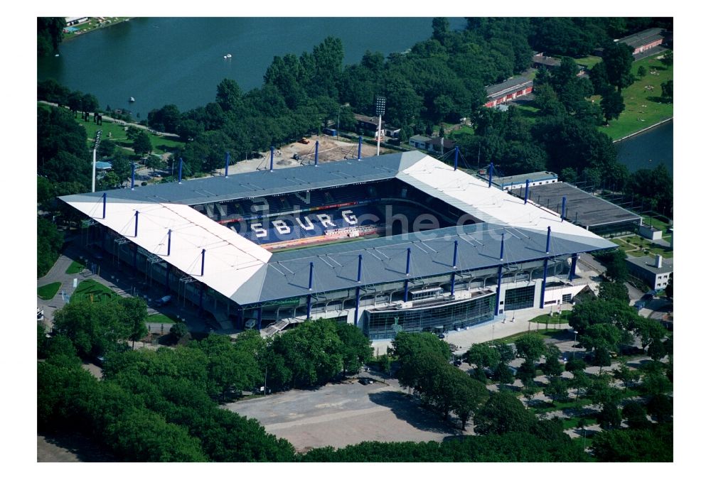 Duisburg aus der Vogelperspektive: Sportstätte Schauinsland-Reisen-Arena ( ehemalig Wedaustadion ) im Duisburger Stadtteil Neudorf im Bundesland Nordrhein-Westfalen