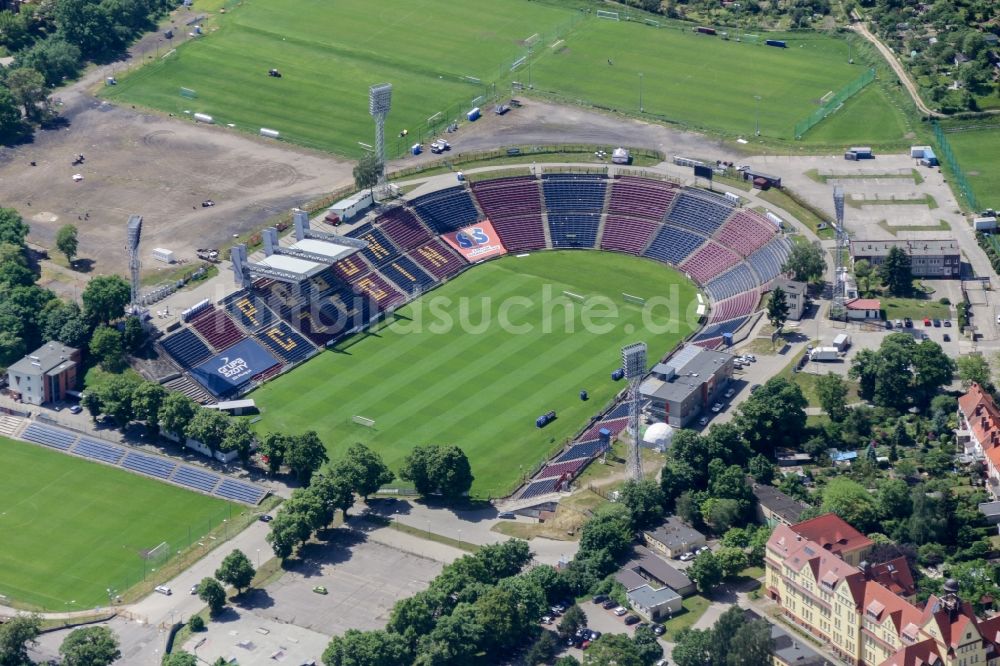 Luftaufnahme Szczecin - Sportstätten-Gelände der Arena des Florian-Krygier-Stadion in Szczecin in Westpommern, Polen