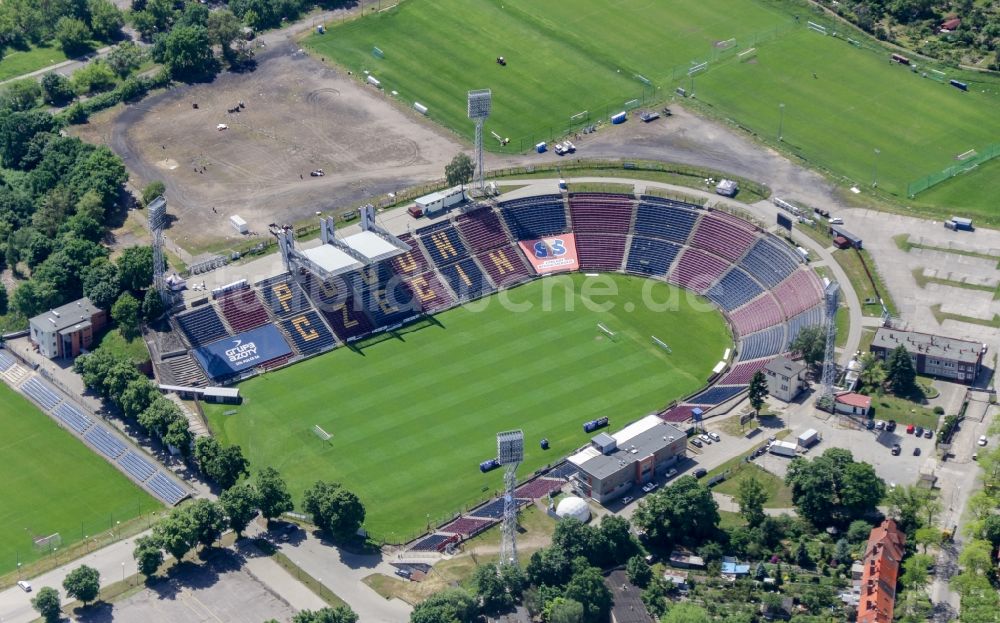 Szczecin von oben - Sportstätten-Gelände der Arena des Florian-Krygier-Stadion in Szczecin in Westpommern, Polen