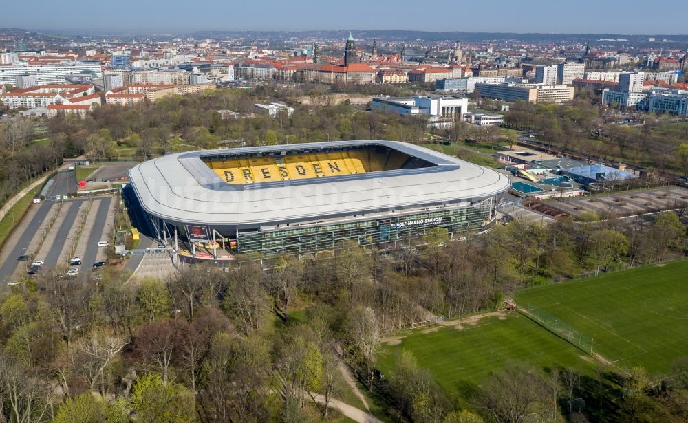 Luftbild Dresden - Sportstätten-Gelände der Arena des Rudolf- Harbig- Stadion in Dresden im Bundesland Sachsen