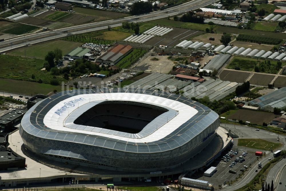 Nizza aus der Vogelperspektive: Sportstätten-Gelände der Arena des Stadion Allianz Riviera in Nizza in Provence-Alpes-Cote d'Azur, Frankreich