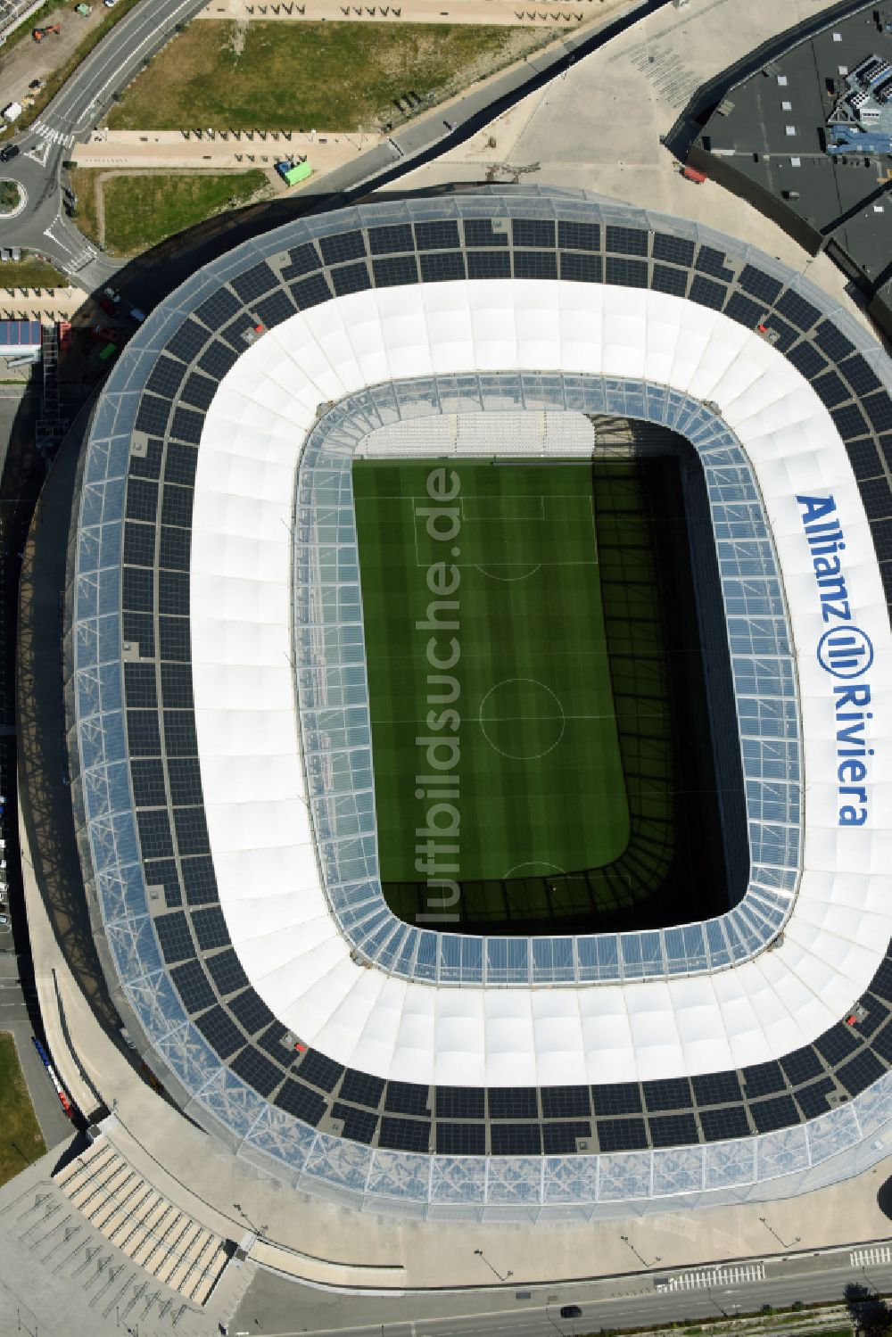 Nizza aus der Vogelperspektive: Sportstätten-Gelände der Arena des Stadion Allianz Riviera in Nizza in Provence-Alpes-Cote d'Azur, Frankreich