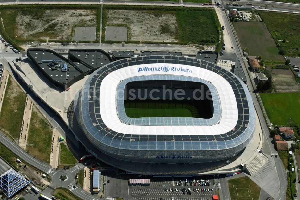 Nizza aus der Vogelperspektive: Sportstätten-Gelände der Arena des Stadion Allianz Riviera in Nizza in Provence-Alpes-Cote d'Azur, Frankreich